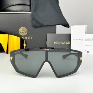 Versace Men Sunglasses Black Grey Mirror Gold Single Lens VE4461 GB1/87 NEW